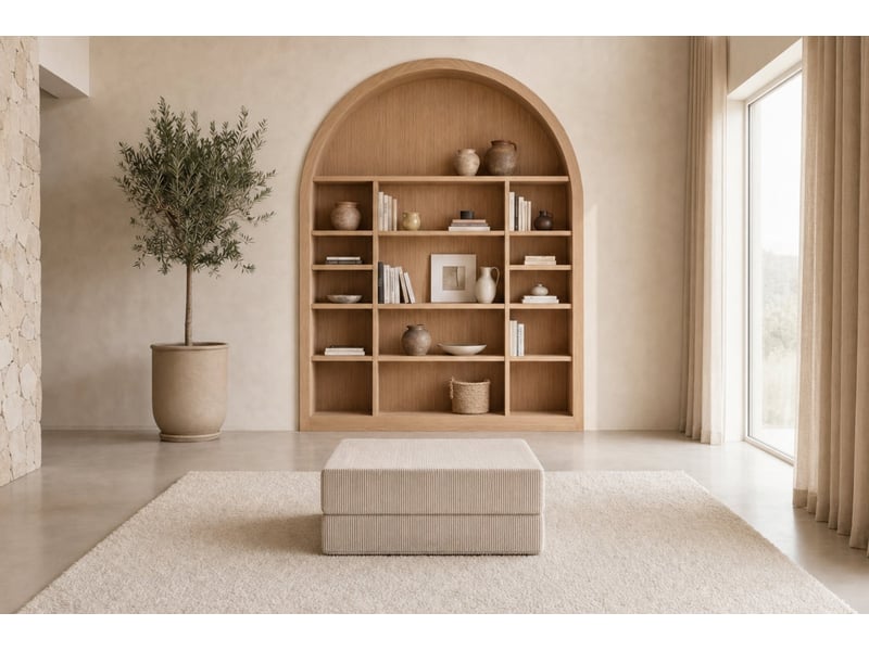  Cosima - pouf en petit velours côtelé beige 100x80x34  - Conforama D