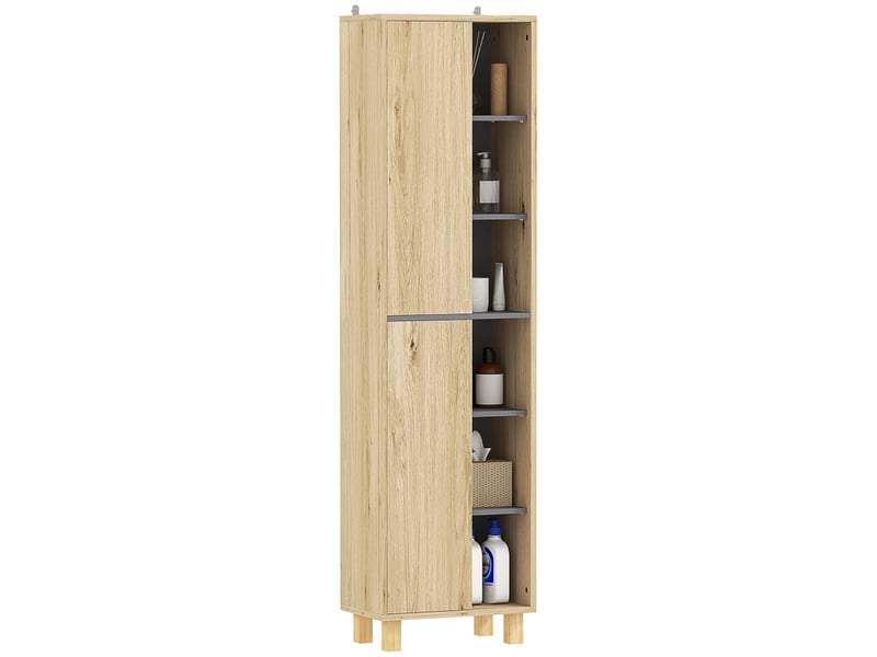  Meuble colonne salle de bain, armoire de salle de bain avec 6 compartiments ouverts et 2 placards, bois naturel  - Conforama A