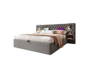 Lit coffre 160x200 cm <strong>FLORAGRACE</strong>  <strong></strong> coloris gris