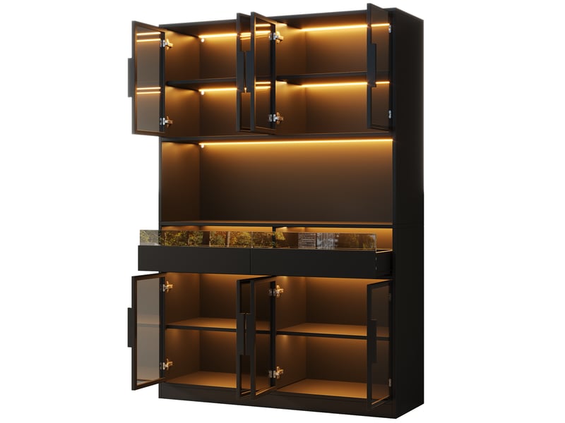  Vitrine 120x40x180 cm avec led, 8 portes vitrées et 2 tiroirs noir  - Conforama A