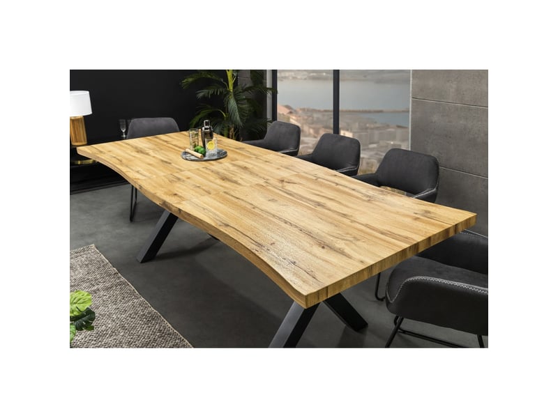 Table de salle à manger rivet extensible jusqu'à 220 cm – bois et métal noir – style industriel  - Conforama F