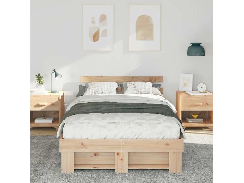  Lit double- lit adulte -  cadre de lit avec tête de lit marron 135 x 190 cm pin massif  - Conforama B