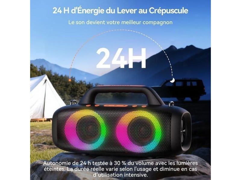  Enceinte bluetooth portable bassbloom 80w avec rgb ipx6, usb tf 24 h  - Conforama E