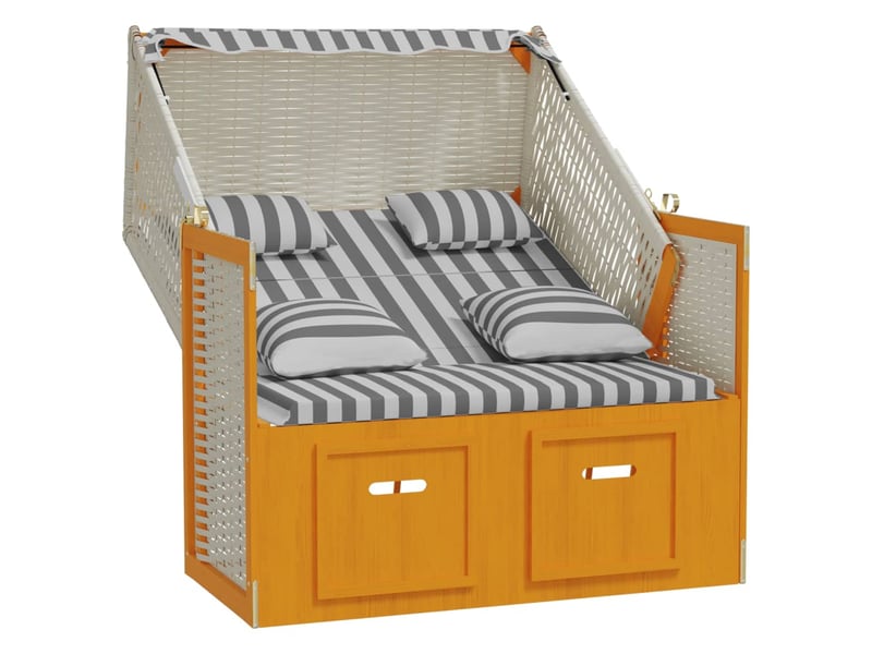  Strandkorb avec coussins résine tressée bois solide blanc gris 02_0012175  - Conforama B