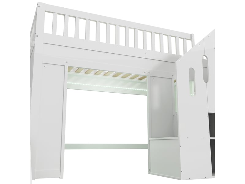  Lit superposé enfant 90x200 cm – blanc – toboggan, escalier de rangement, led mobile – sans matelas  - Conforama E