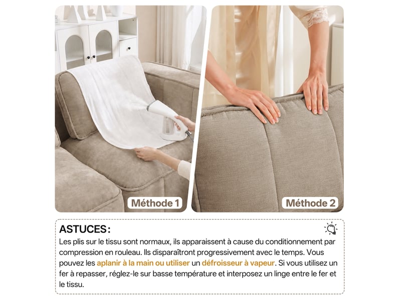  Canapé d'angle modulable 2 places sans structure, en polyester sable beige  - Conforama D