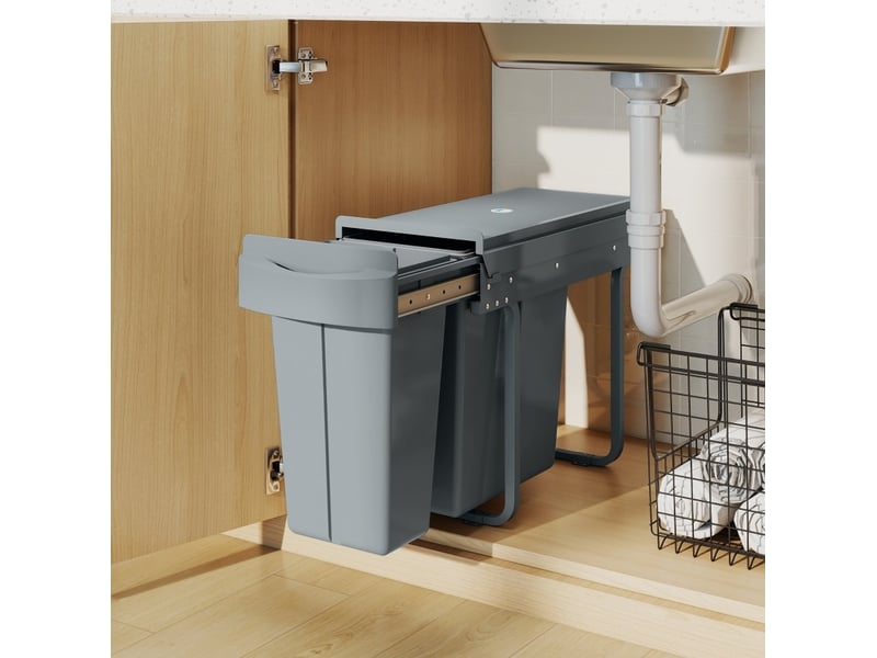  Poubelle encastrable tcqpz coulissante 30 l 20 l + 10 l 52 x 26 x 40,8 cm grise  - Conforama D