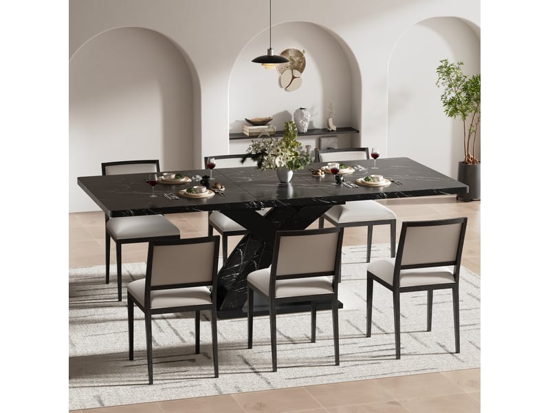  Table à manger extensible, 120-160x80x75 cm, style x stable, design moderne, plateau mdf, piètement métal, coloris noir  - Conforama E