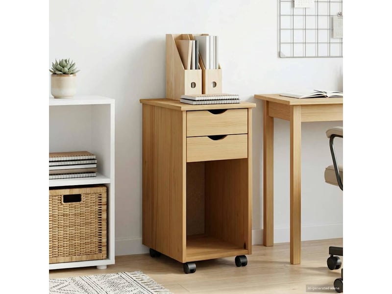  Caisson roulant de bureau, meuble de rangement 34 x 39 x 65,5 cm pin massif brun miel  - Conforama B