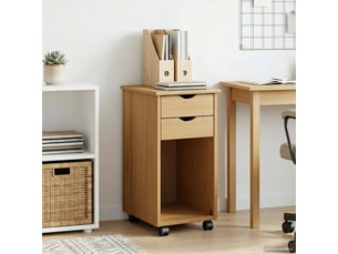 Caisson roulant de bureau, meuble de rangement 34 x 39 x 65,5 cm pin massif brun miel