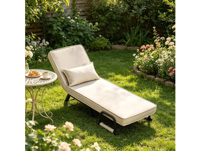  Fauteuil convertible tcqpz 3 en 1 beige dossier réglable 5 positions 65 x 78 x 75 cm métal lin mousse  - Conforama B