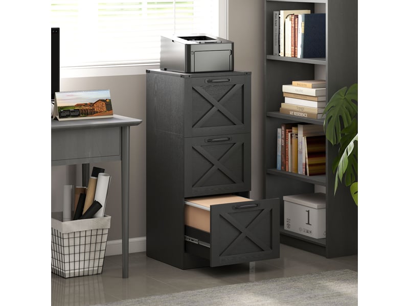  Caisson de bureau avec 3 tiroirs, dossiers suspendus pour formats lettrea4, style rustique, 40x40x101cm, noir  - Conforama C