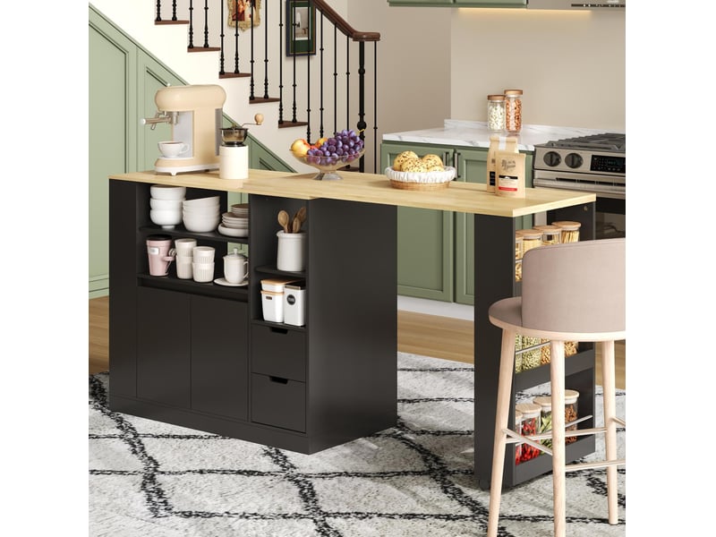  Desserte de cuisine à plateau rotatif extensible avec rangement evryae  - Conforama D