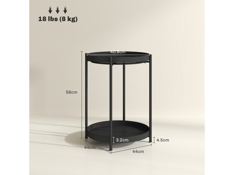  Table d’appoint ronde à 2 niveaux avec patins réglables - lpospi - rangement en acier noir, 44 × 44 × 56 cm  - Conforama D