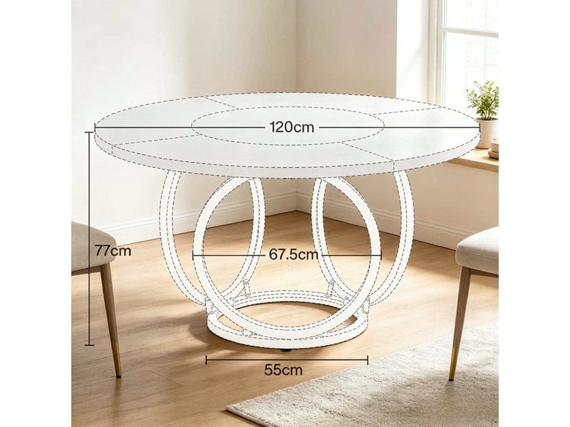  Table à manger ronde 4 à 6 personnes en mdf et acier blanc et doré d 120 x h 77 cm T5828P582926 - Conforama C