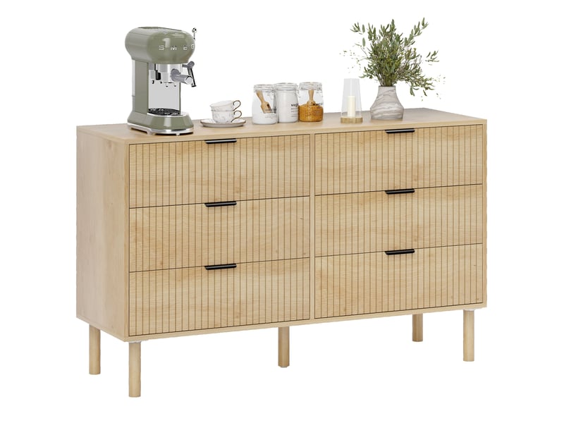  Commode en bois de style nordique à 6 tiroirs pour chambre et entrée, 120 x 39,5 x 75 cm, chêne  - Conforama A