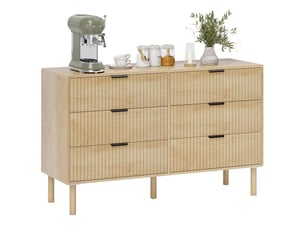Commode en bois de style nordique à 6 tiroirs pour chambre et entrée, 120 x 39,5 x 75 cm, chêne