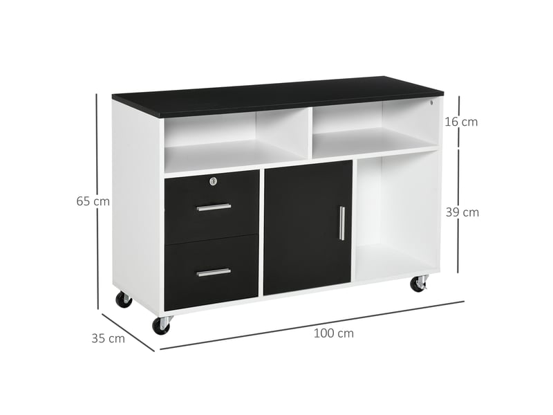  Meuble bureau auxiliaire, classeur roulettes, étagèrestiroirs, multifonctionnel, 100x35x65 cm, noirblanc.  - Conforama E
