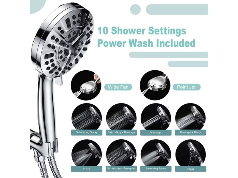  Douchette haute pression 8+2 modes – pommeau de douche à main avec tuyau inox 1,5 m, réglages de pulvérisation multiples  - Conforama E