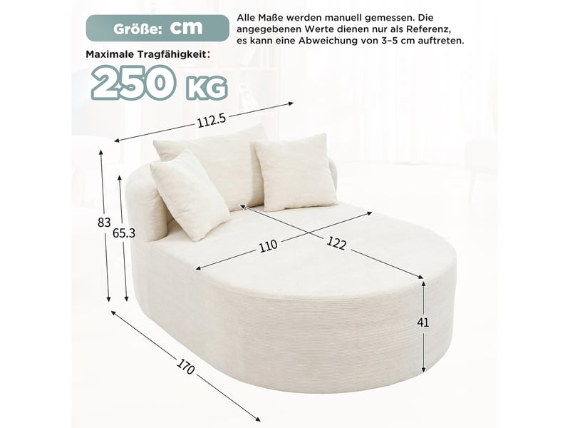  Pouf ovale 170x112,5x83 cm sans montage — beige  - Conforama E