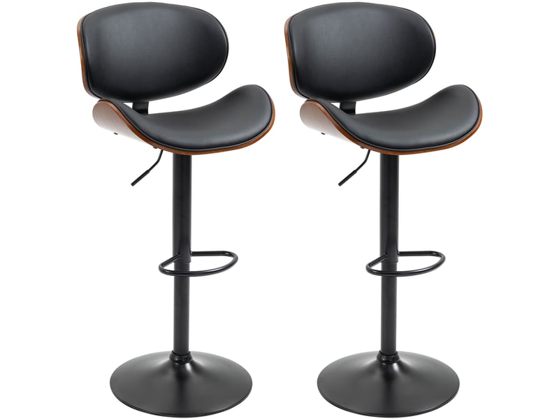  Lot de 2 tabourets de bar réglables et pivotants avec repose-pieds en similicuir noir et acier  - Conforama A