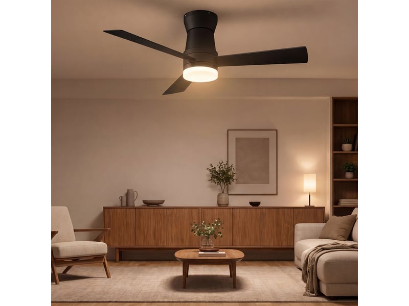  Ventilateur de plafond avec éclairage led, 6 vitesses de ventilation, noir, 52 ​​pouces - 3 pales  - Conforama E