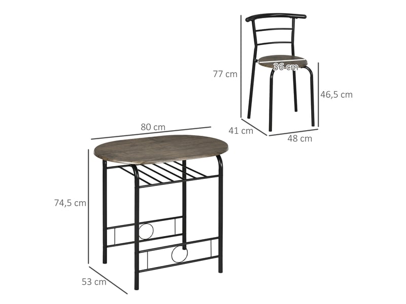  Ensemble bistro, 3 pièces, 1 table, 2 chaises, 80 cm x 53 cm x 74,5 cm, noir  - Conforama E