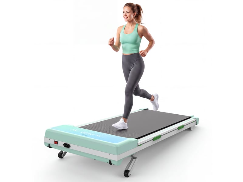 Tapis de marche et course 118,5x51 cm – vert givré – inclinaison automatique 15 %, bluetooth et télécommande - Conforama A