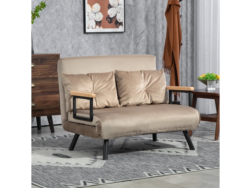 Fauteuil convertible avec dossier réglable - lit d'appoint, acier, aspect velours - marron clair - Conforama B