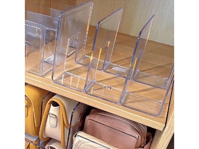 Organiseur de sac à main, support de rangement transparent pour sac à main, mini étagère pour sac à main (3 sections) - Conforama B