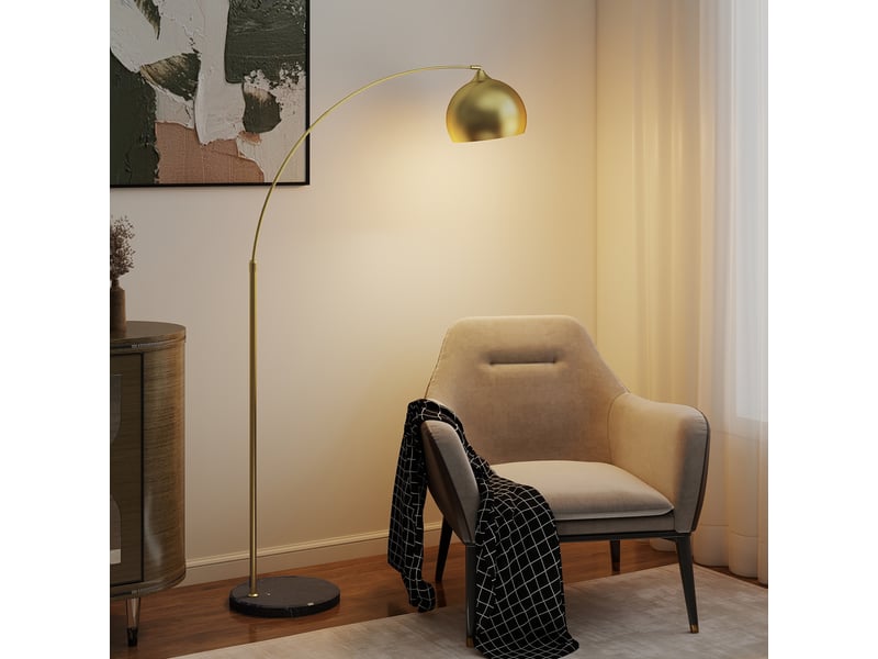  Lampadaire arqué moderne 40 w, hauteur et longueur réglables, interrupteur au pied, 110–115 x 35 x 170–180 cm, doré  - Conforama D