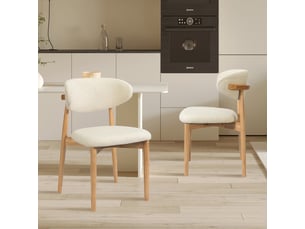 Lot de 2 chaises en tissu bouclette beige pieds en chêne massif clair