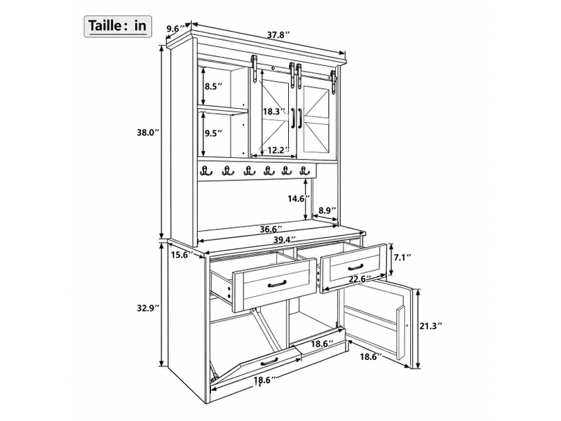  Meuble de cuisine muvano, buffet avec plan de travail, portes coulissantes, blanc, 96 × 40 × 180 cm  - Conforama W