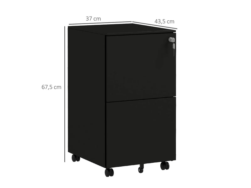  Caisson mobile 37 x 43,5 x 67,5 cm noir en acier, 2 tiroirs verrouillables, bureau et télétravail  - Conforama C