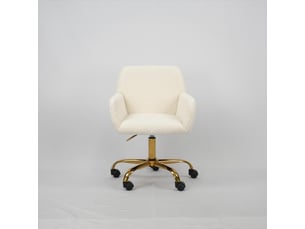 Chaise de bureau - 54.9x39.8x84.3cm - pivotante en tissu bouclé, hauteur réglable, fauteuil pied métal doré - blanc cassé