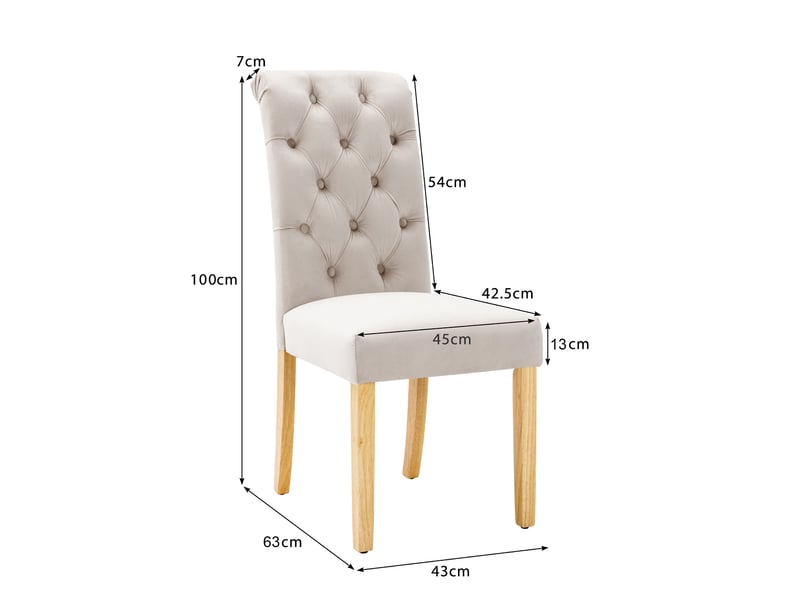  Ensemble de 6 chaises de salle à manger beige en velours, design à boutons, pieds en chêne  - Conforama C
