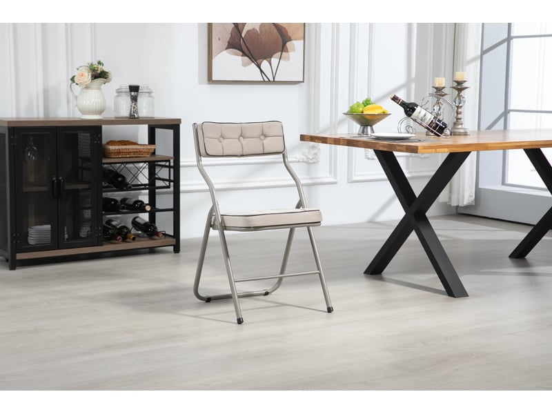  Lot de 2 chaises pliantes avec coussin beige, structure métal, pliables et légères pour cuisine ou réception  - Conforama B