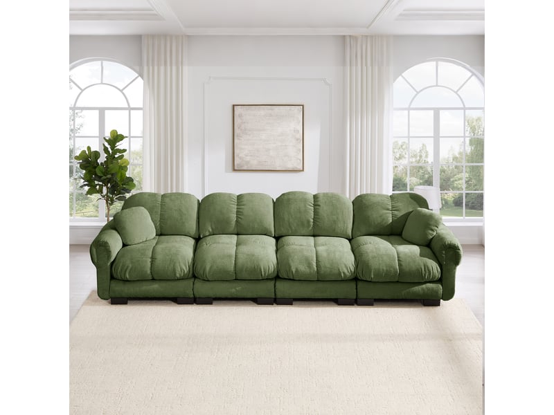  Canapé modulaire avec coussins matelassés - lpospi - dossier incurvé, chenille verte 330 × 86 × 90 cm  - Conforama C