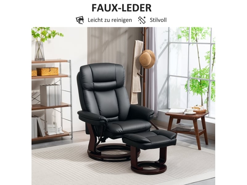  Fauteuil relax pivotant à 360 degrés avec repose-pieds et dossier inclinable en cuir synthétique noir  - Conforama E