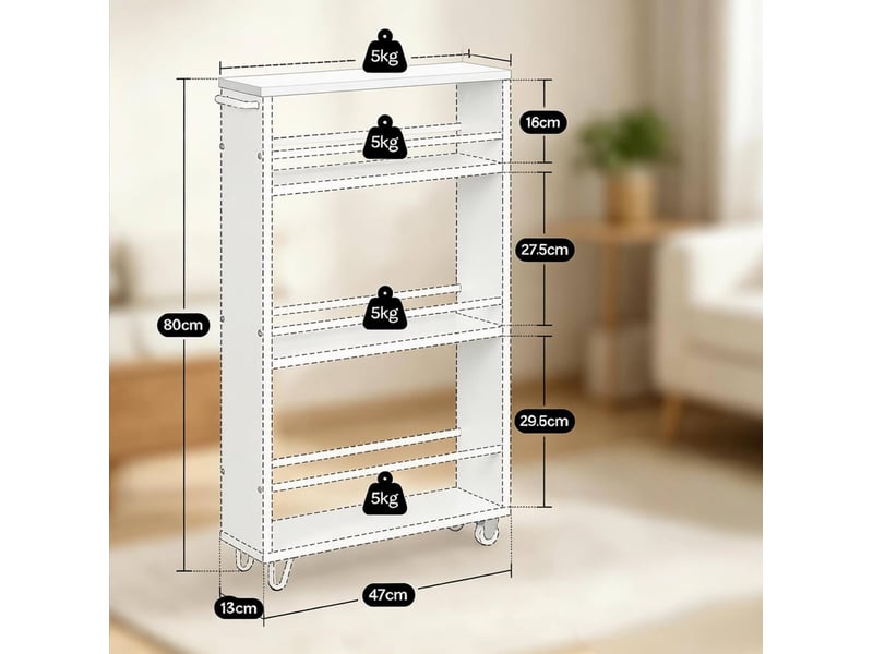  Chariot de cuisine 13x47x80 cm à roulettes métal bois noir  - Conforama E