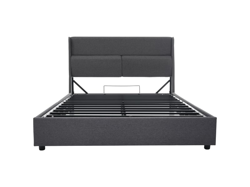  Lit coffre double avec tête de lit réglable 160x200 cm tissu lin gris  - Conforama R