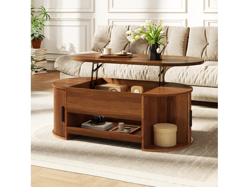 Table basse relevable 110x55 cm – noyer – rangement caché, portes coulissantes et plateau coulissant - Conforama B