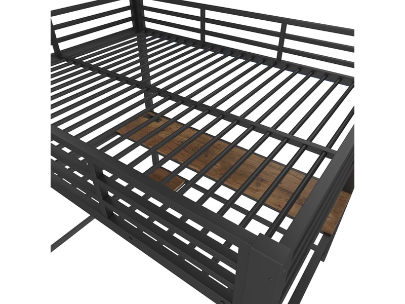  Lit mezzanine 140x200 cm avec bureau intégré, éclairage led télécommandé et prise usb, structure métal et mdf noir  - Conforama W
