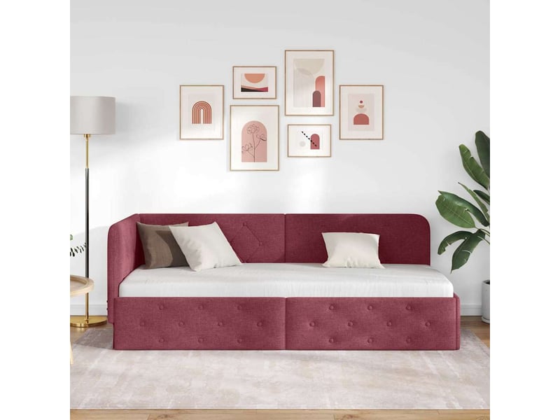  Lit simple- lit adulte -  cadre de lit d'angle bordeaux 80 x 200 cm tissu  - Conforama C