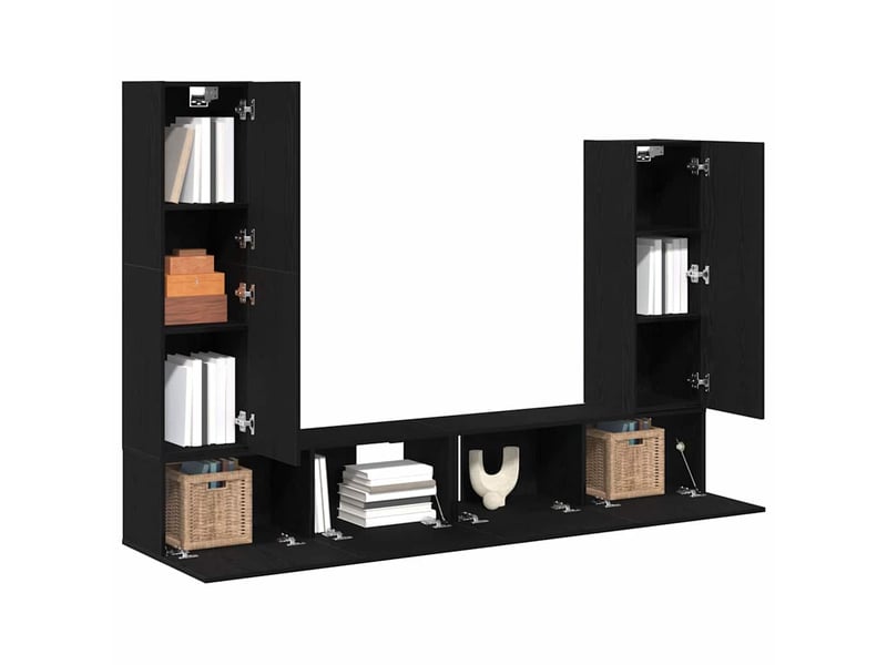  Ensemble meuble tv - banc tv - meuble de rangement 6 pcs chêne noir bois d'ingénierie  - Conforama C