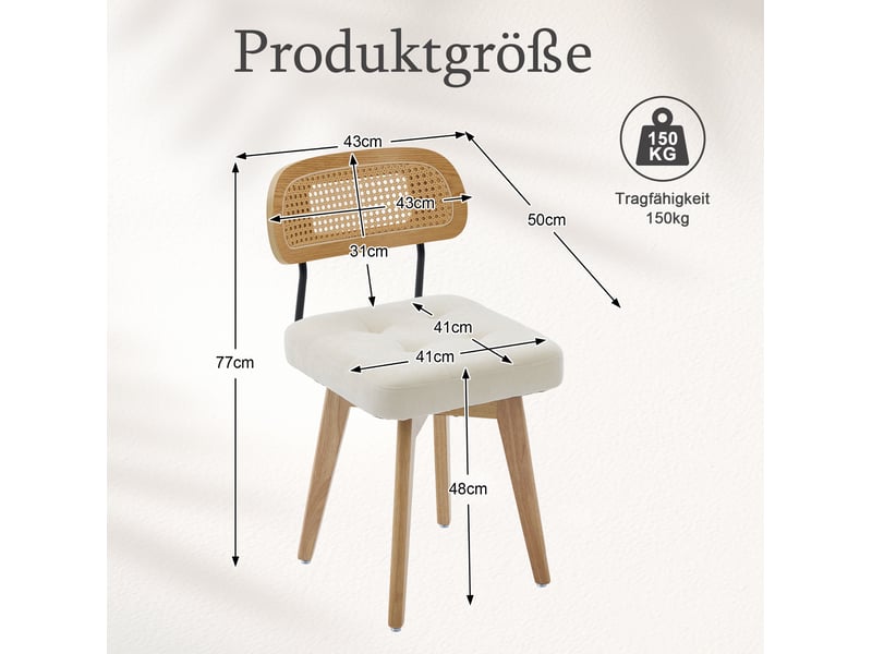  Lot de 2 chaises pivotantes 43x50x77 cm – beige – dossier tressé et assise en chenille  - Conforama C