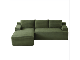Canapé d'angle modulable - 4 places - sans montage - assise profonde - velours côtelé - design moderne - assise confortable - canapé de salon - vert