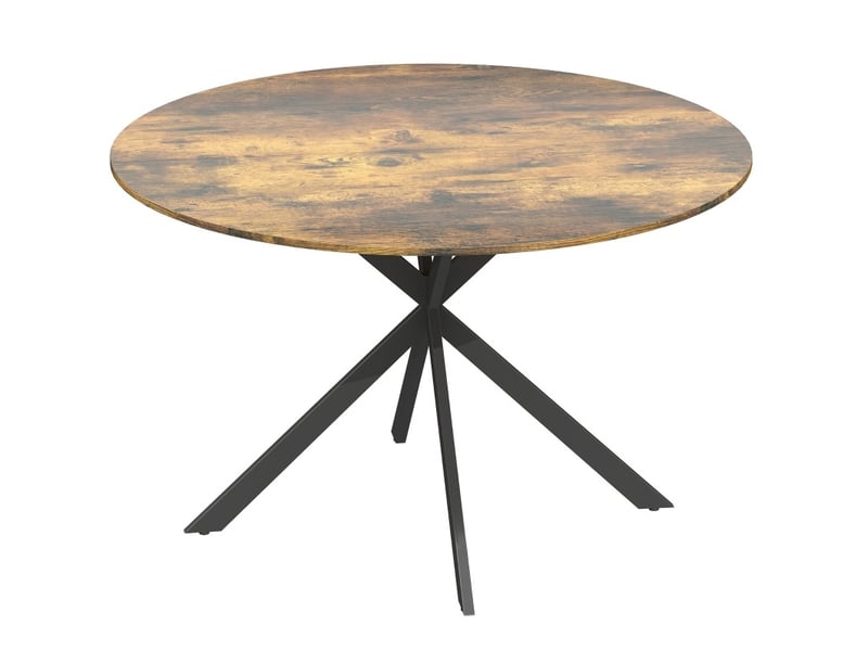  Table à manger ronde, 120 cm, repas, salle à manger et pratique, plateau bois, piètement acier, coloris marron rustique  - Conforama A