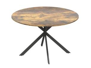 Table à manger ronde, 120 cm, repas, salle à manger et pratique, plateau bois, piètement acier, coloris marron rustique