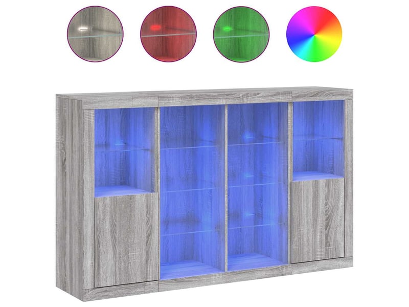 Buffets avec lumières led 3 pcs - bahut - meuble de rangement sonoma gris bois d'ingénierie - Conforama A